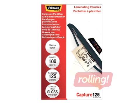 Lamineerimistaskud Fellowes 54 x 86 mm, 125 mic., 100 tk.