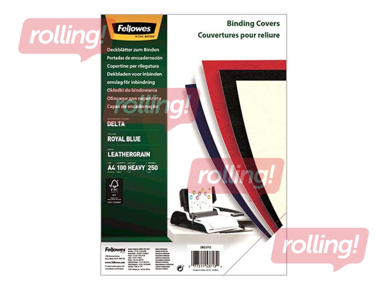 Köite tagakaas Fellowes Delta 250 g, naha tekstuuriga, sinine, 100 tk.