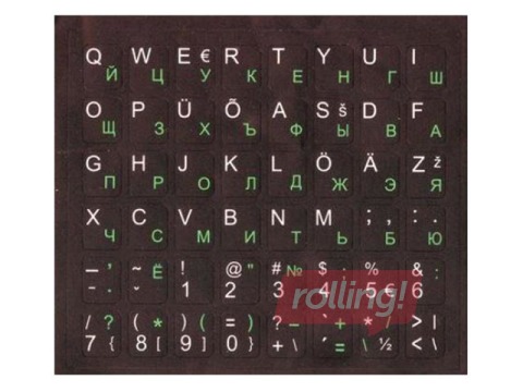 Klaviatuurikleebised HQ. Tähtede alus: must. Tähed: RUS-roheline, EST-valge