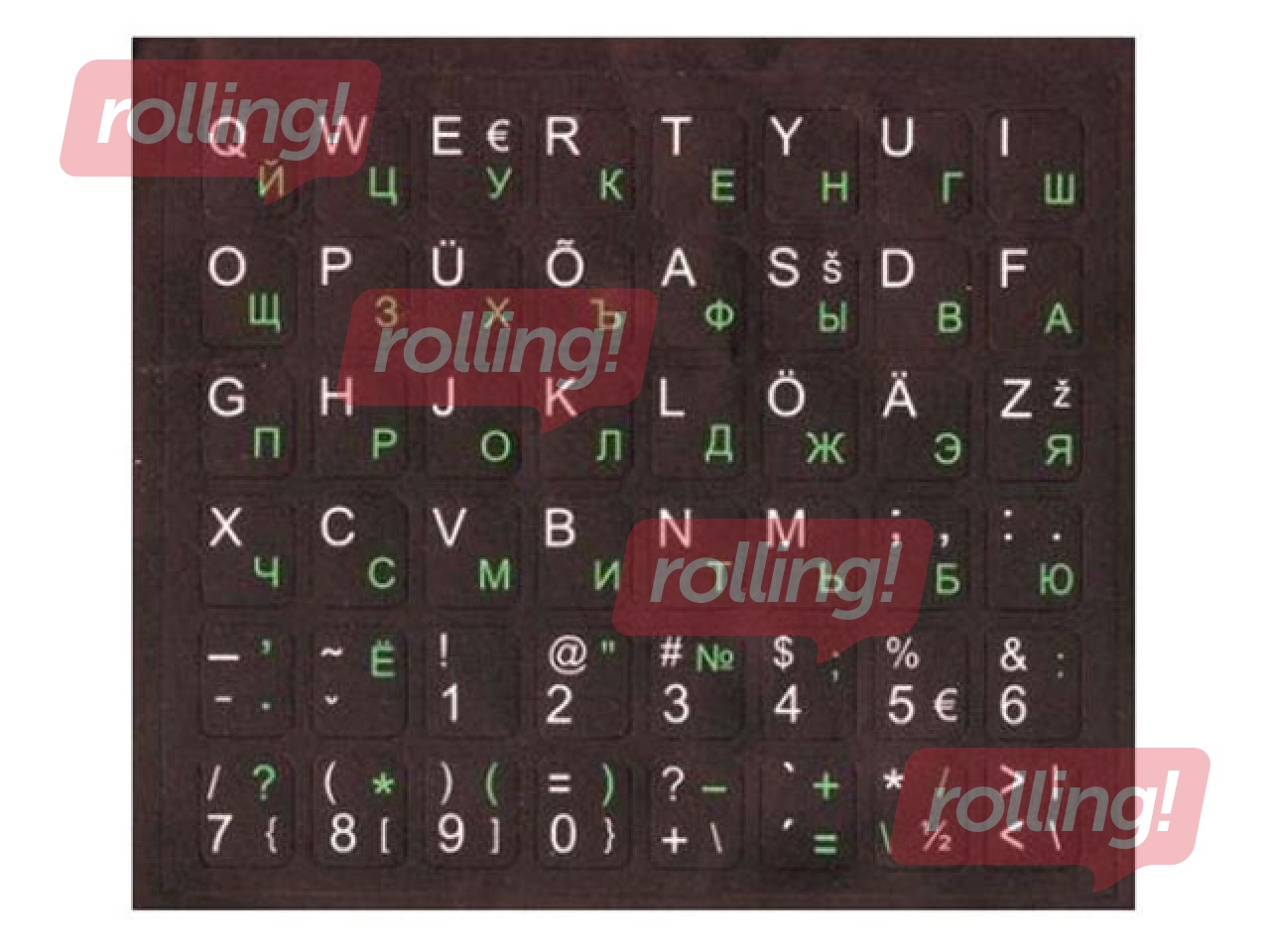 Uzlīmes tastatūrai Defender, melns fons, EE (Balti burti)/ RU (zaļi burti)