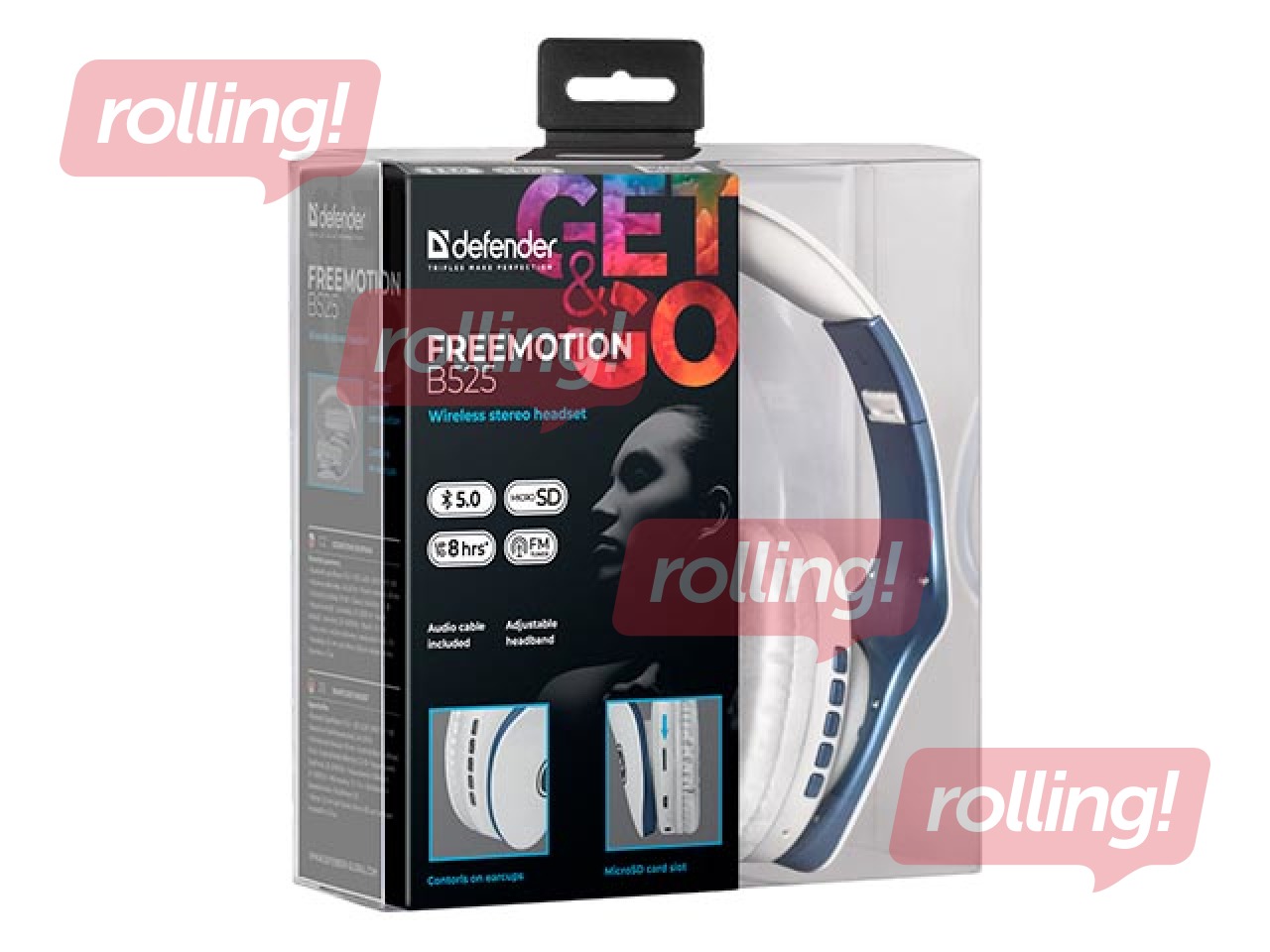 OUT Wireless stereo headset Defender FreeMotion B525 white+blue, Bluetooth