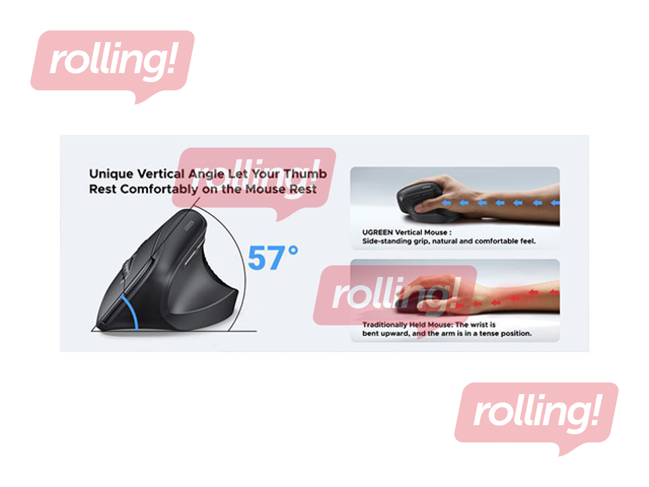 UGREEN vertikaalne 2,4 GHz/Bluetooth 5.4 traadita hiir, must