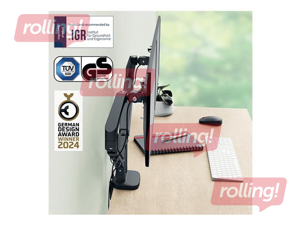 Monitor Arm Leitz Ergo Space Saving Dual, dark gray