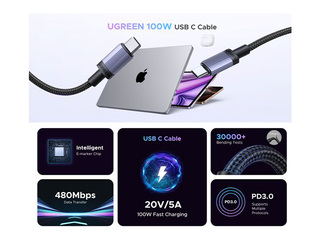 Savienotājvads Ugreen Type C - Type C 100W 1m