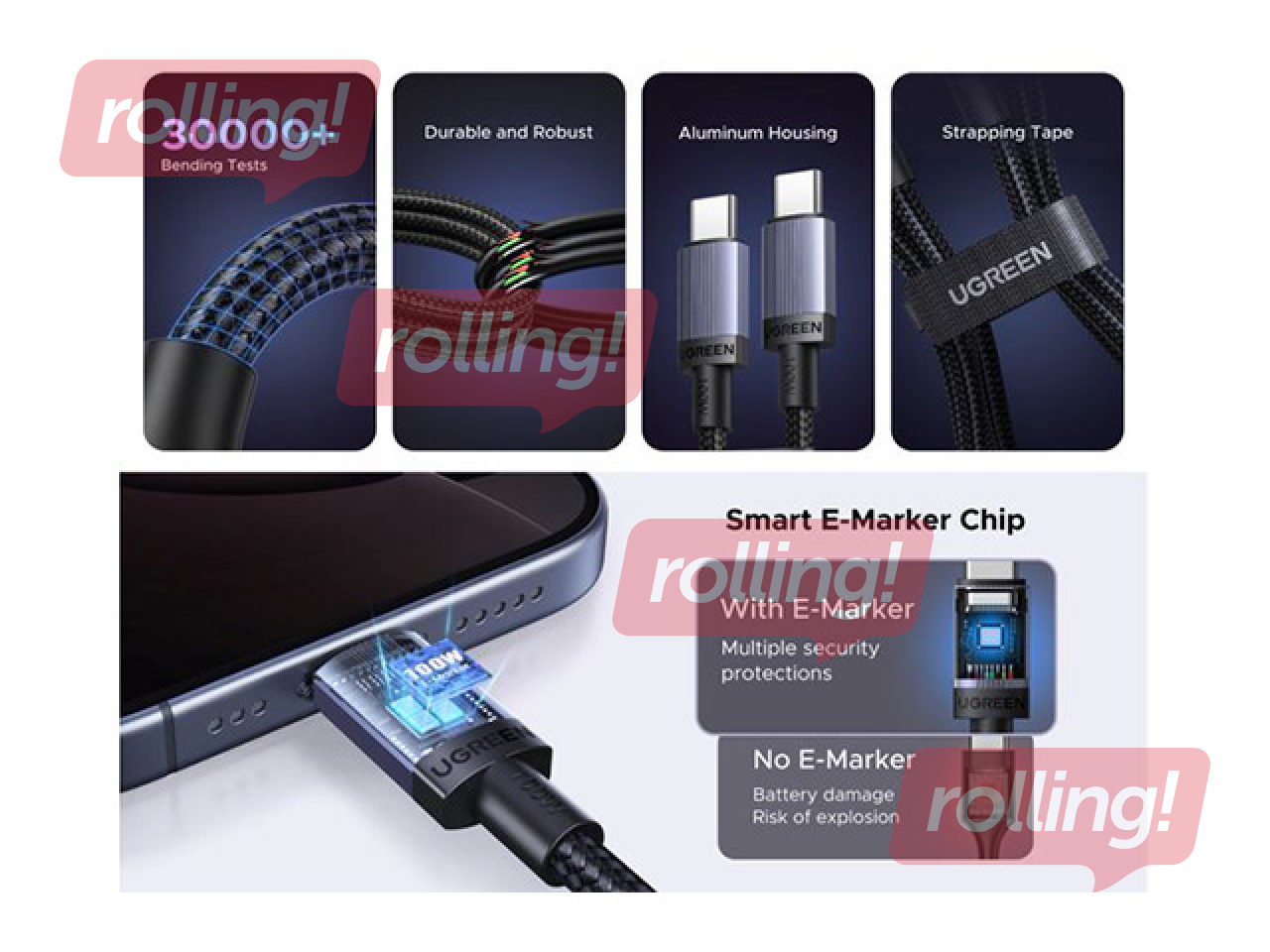 Savienotājvads Ugreen Type C - Type C 100W 1m