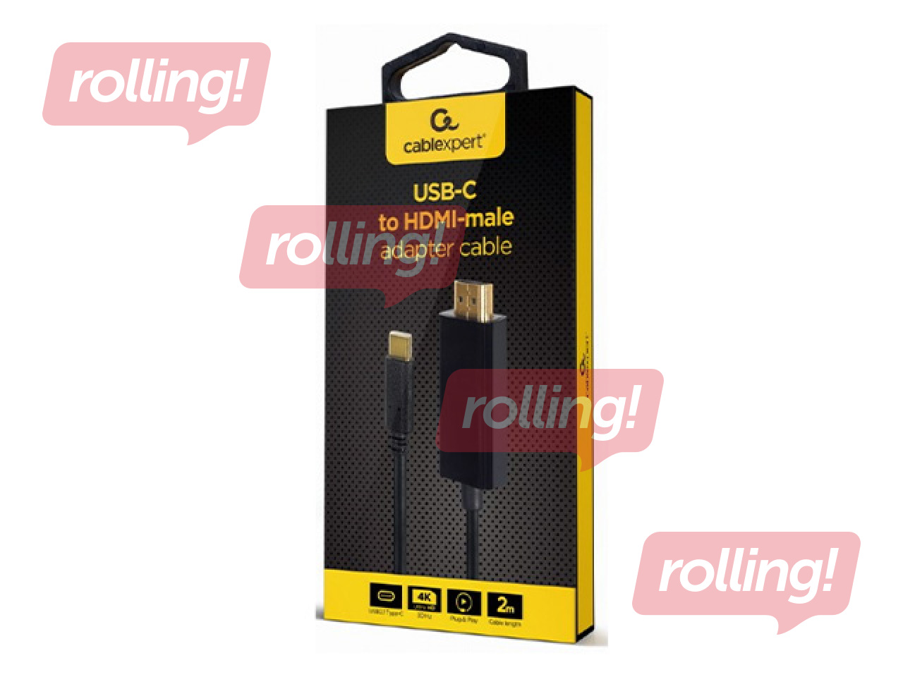 Gembird USB Type-C (mees) – HDMI (mees) kaabel, 4K@30Hz, must, 2 m