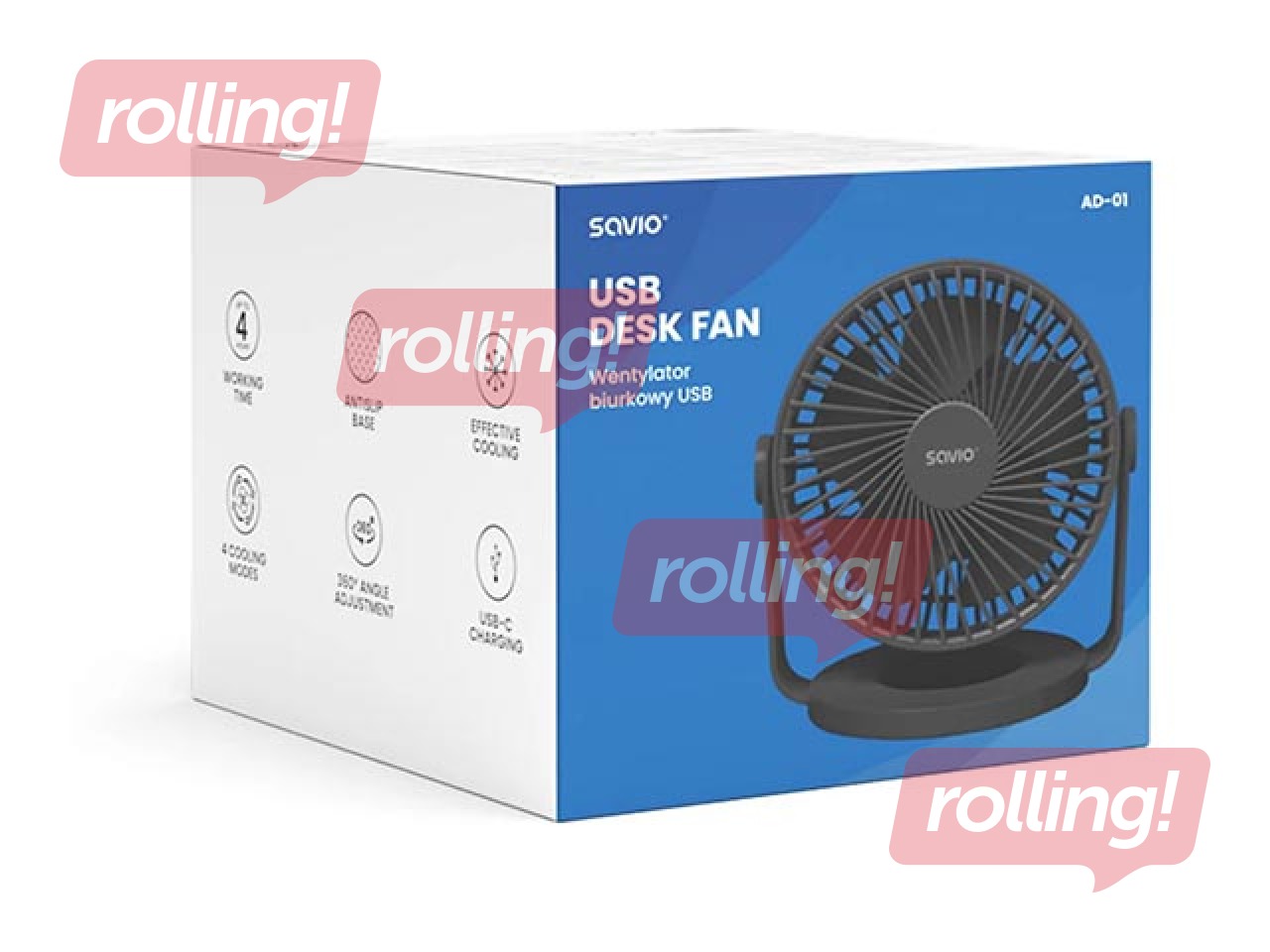Table fan with accumulator Savio USB Desk Fan AD-01, black