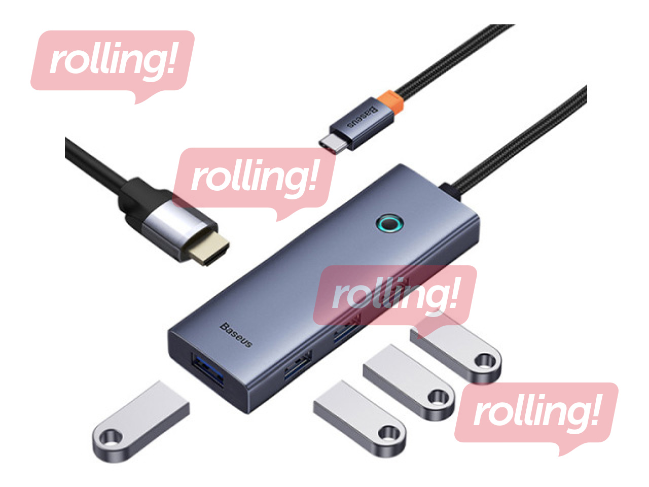 Многопортовый адаптер Baseus Type-C 5-в-1, 4 порта USB 3.0, 4K HDMI