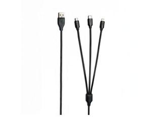 Connecting Cable BULLET 3in1 USB - (Type C, Lightning, Micro USB), 3A, 1m, black