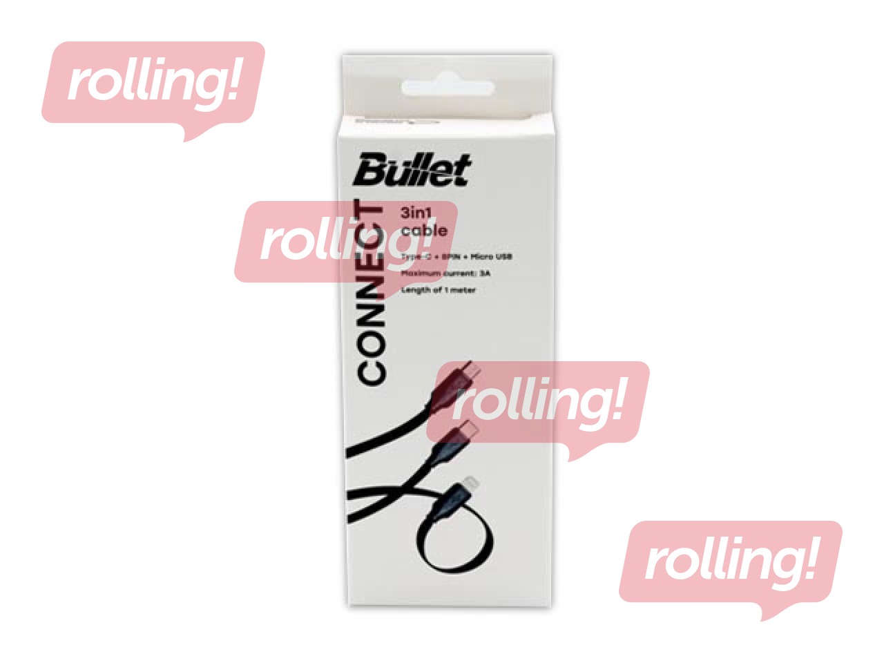 Connecting Cable BULLET 3in1 USB - (Type C, Lightning, Micro USB), 3A, 1m, black