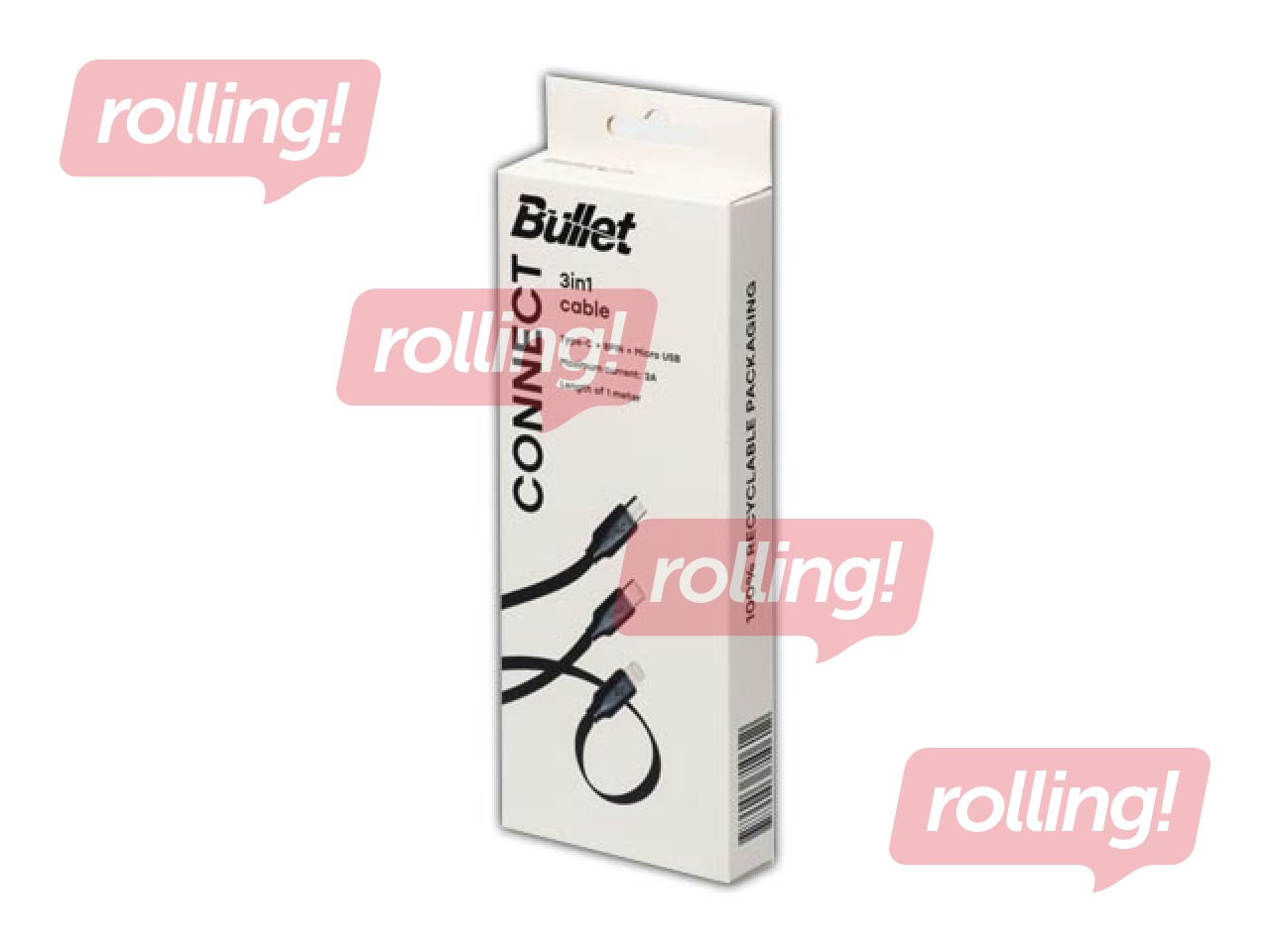 Savienotājvads BULLET 3in1 USB - (Type C, Lightning, Micro USB), 3A, 1m, melns