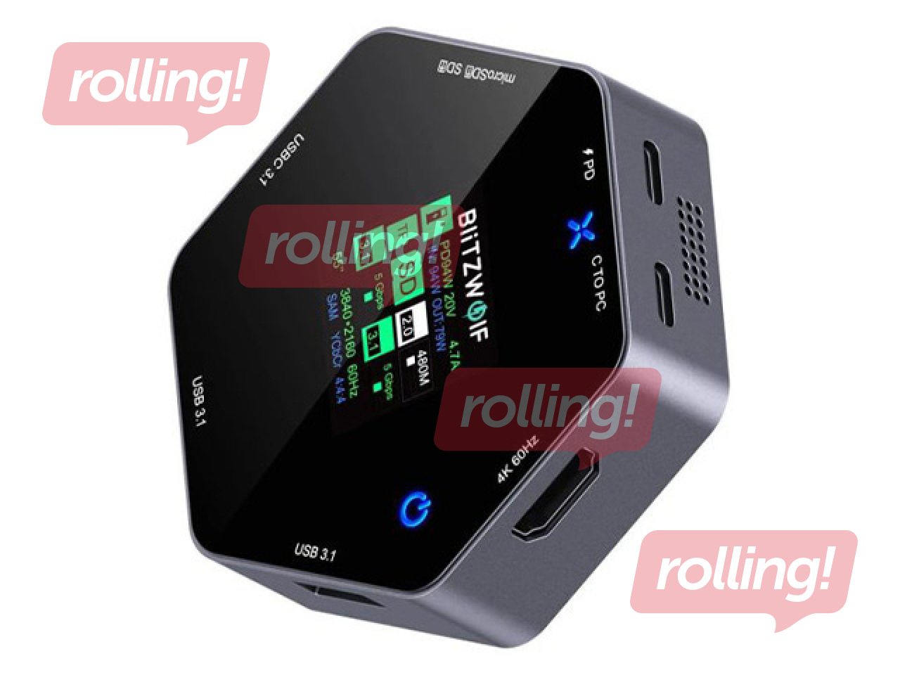 Mitme pordiga adapter Blitzwolf 8in1 docking station BW-TH16 USB 100W LCD Smart Display