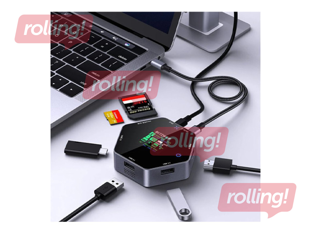 Mitme pordiga adapter Blitzwolf 8in1 docking station BW-TH16 USB 100W LCD Smart Display