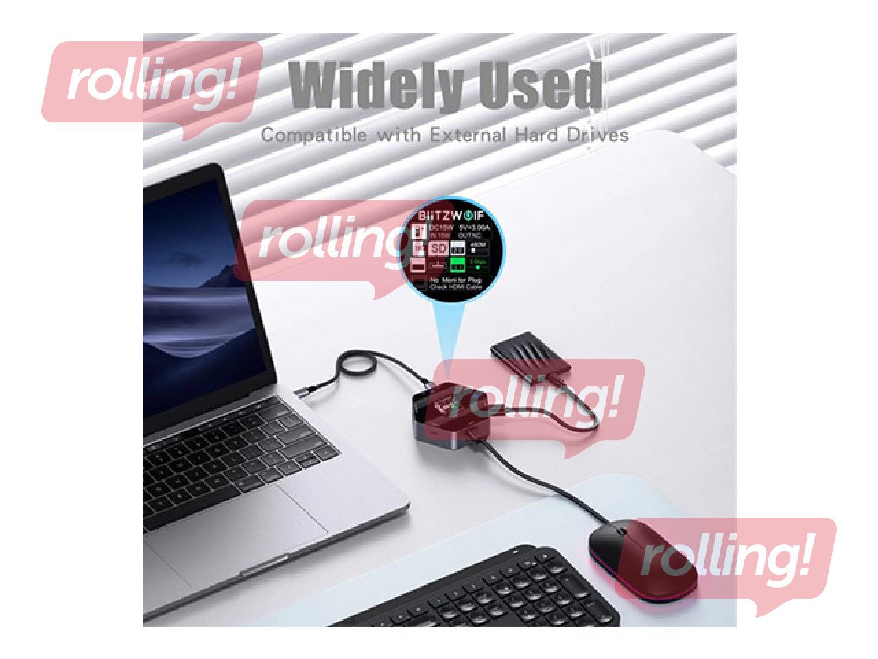 Mitme pordiga adapter Blitzwolf 8in1 docking station BW-TH16 USB 100W LCD Smart Display