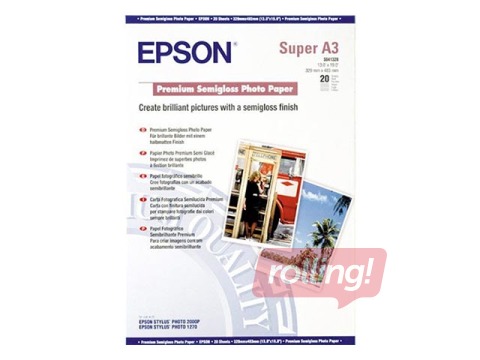 Photo paper Epson Premium Semigloss, A3+, 255g/m², 20 sheets