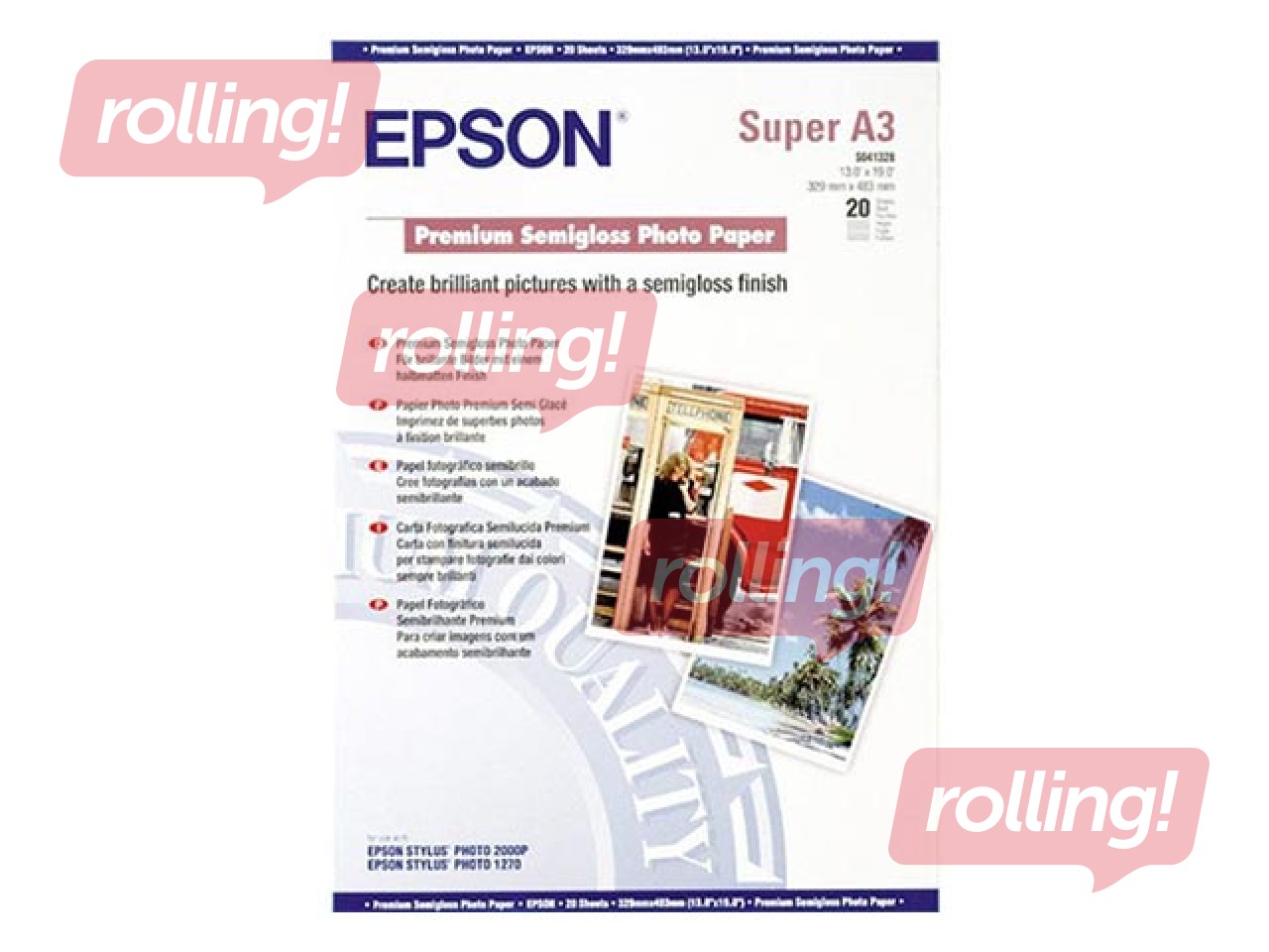 Photo paper Epson Premium Semigloss, A3+, 255g/m², 20 sheets