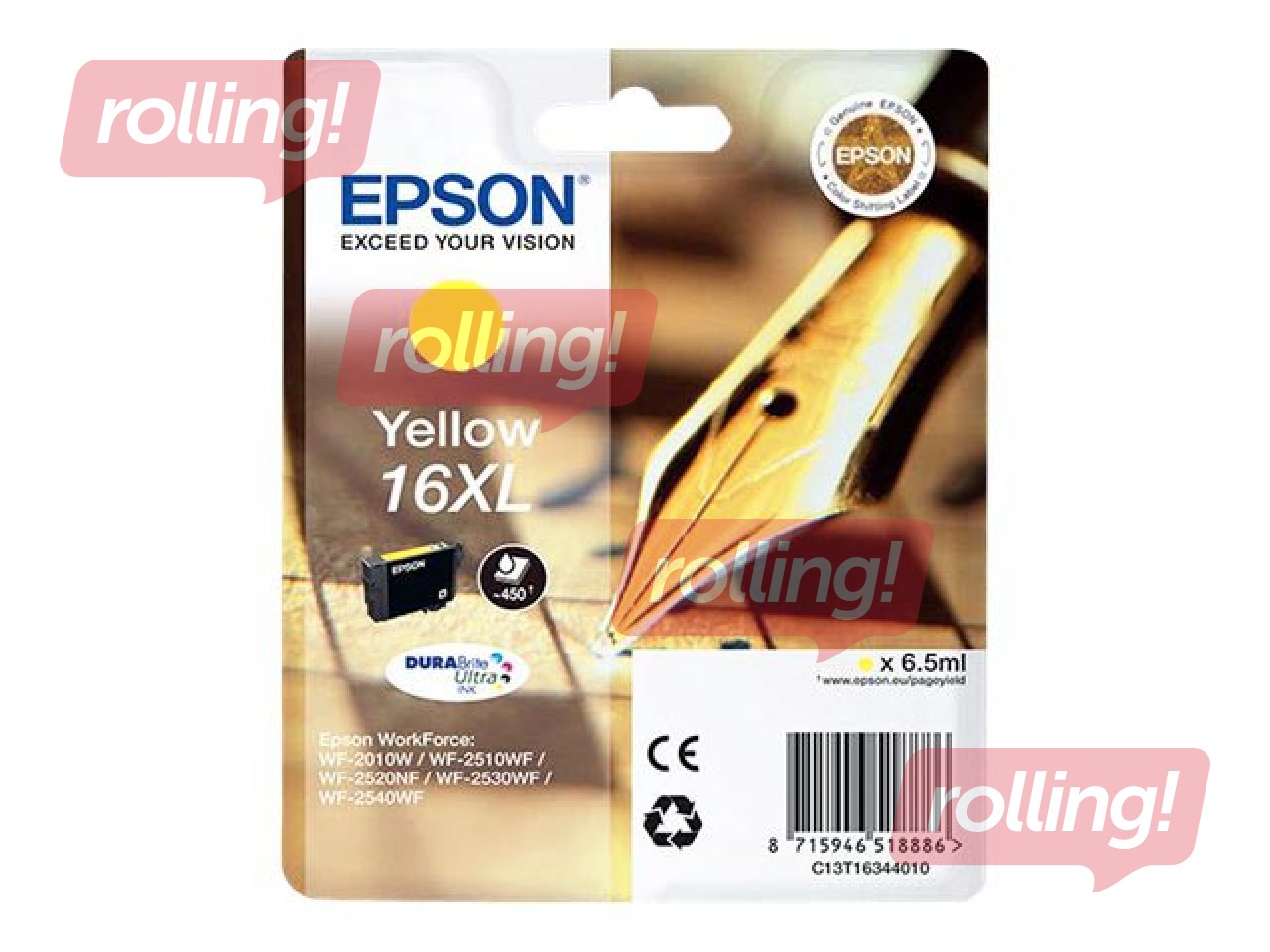 Tindikassett Epson 16XL, kollane, 6.5ml