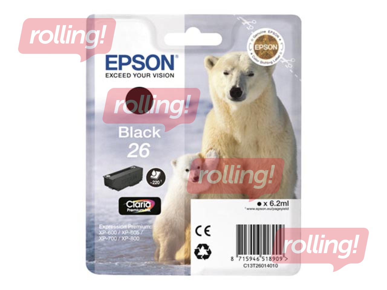 Tintes kasete EPSON 26, Foto Melna (200 lpp.)