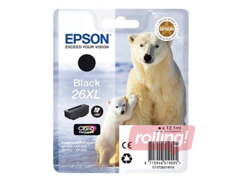 Tintes kasete EPSON 26 XL,  Melna