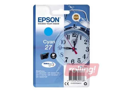 Epson 27 cyan ink cartridge, WF-7110 / WF-7620, 3.6ml
