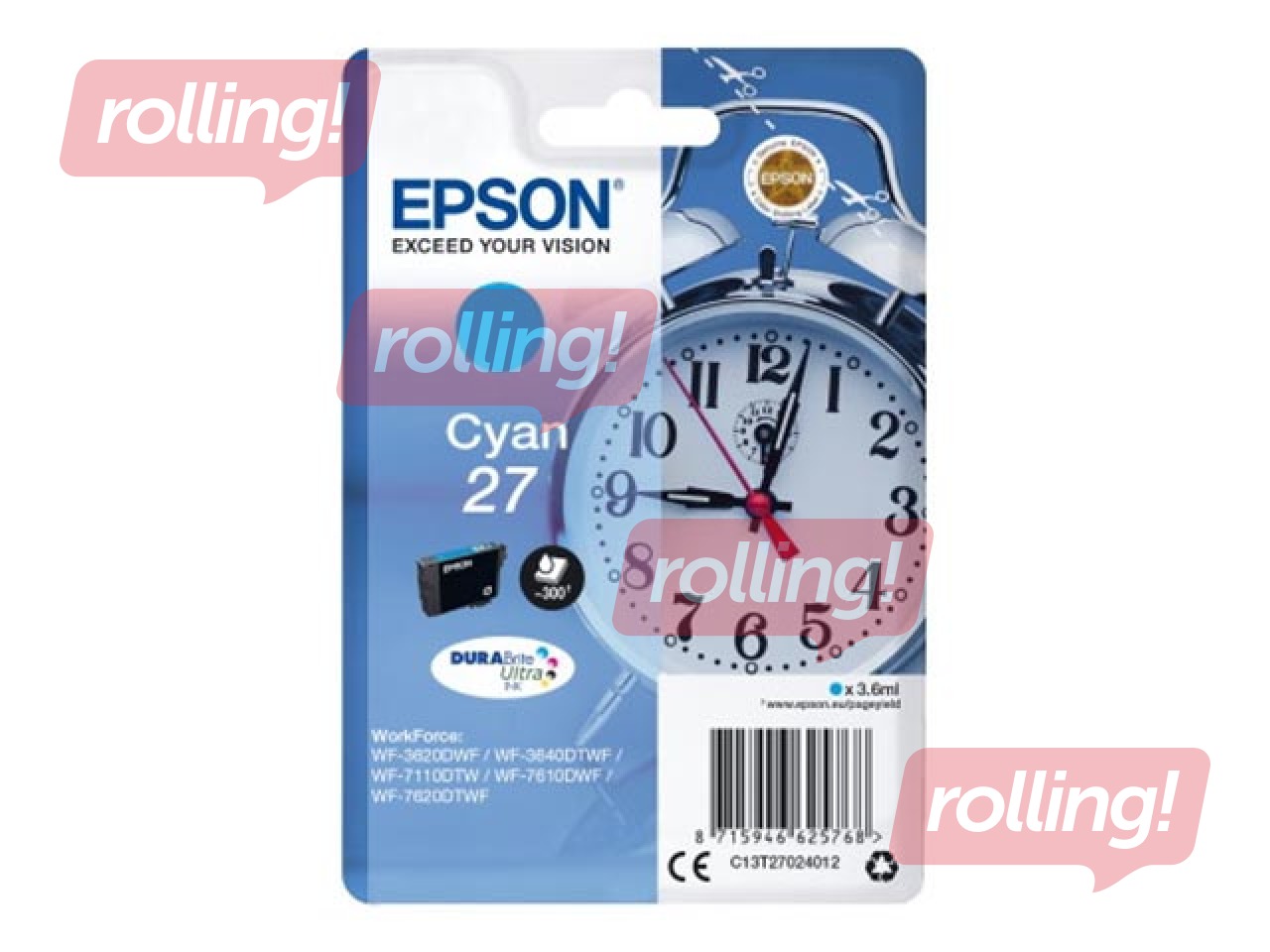 Epson 27 cyan ink cartridge, WF-7110 / WF-7620, 3.6ml