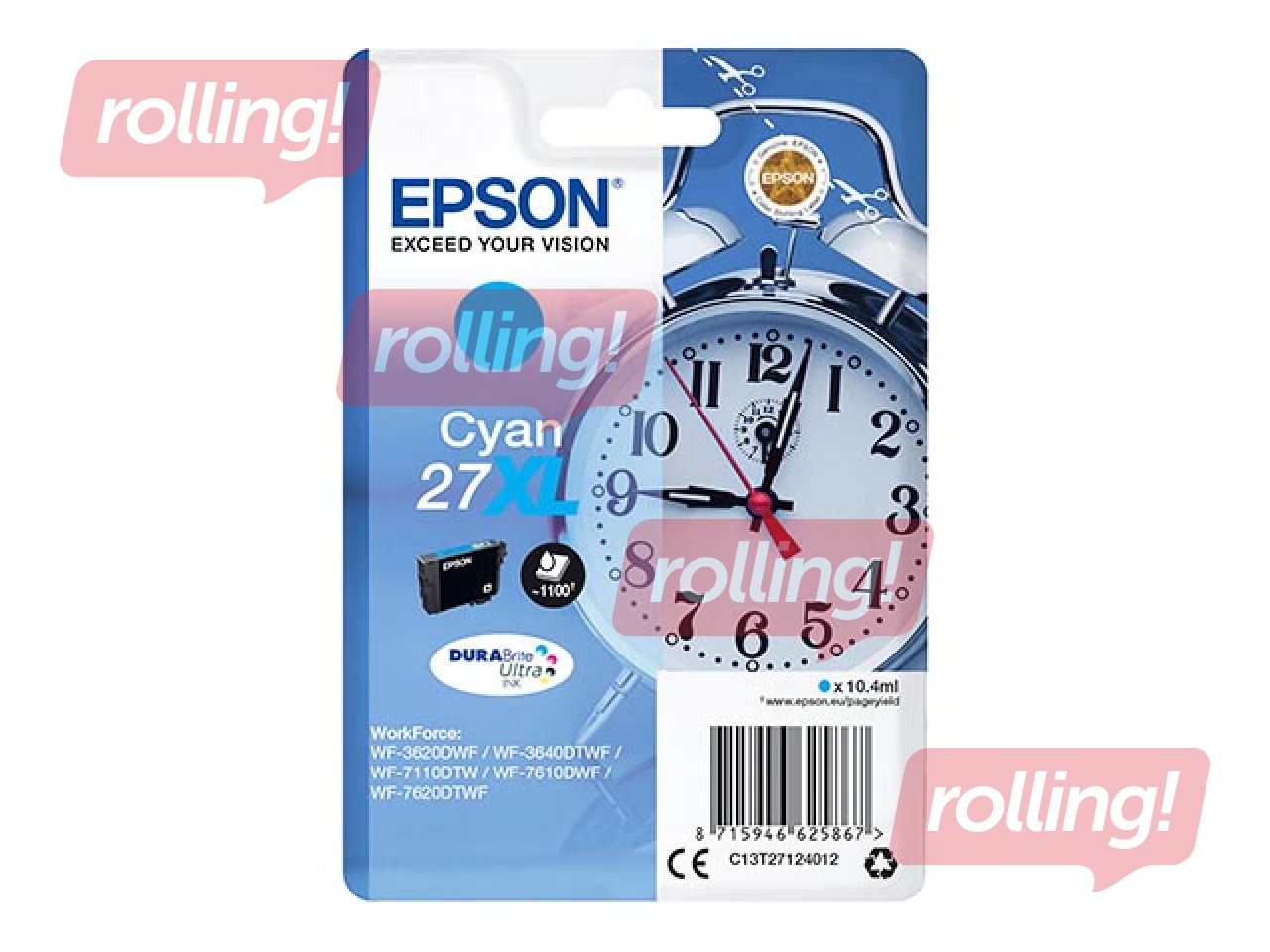 Tintes kasete Epson 27XL cianzila, WF-7110DTW, 10.4 ml
