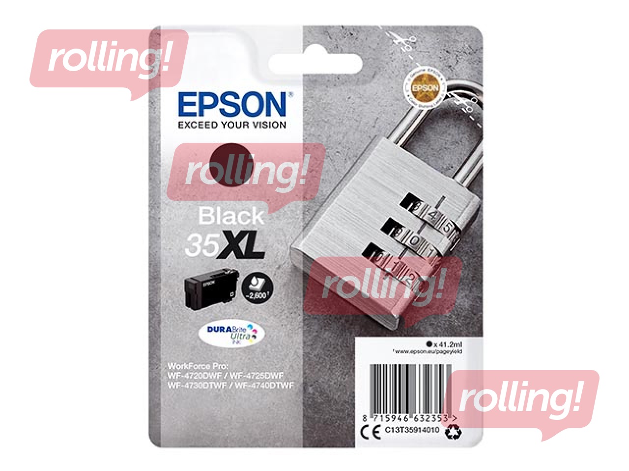 Tintes kasete Epson 35XL WorkForce Pro WF-4720, melna (2600 lpp)