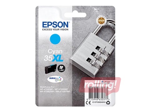 Tintes kasete Epson 35XL WorkForce Pro WF-4720, ciānzila (1900 lpp)