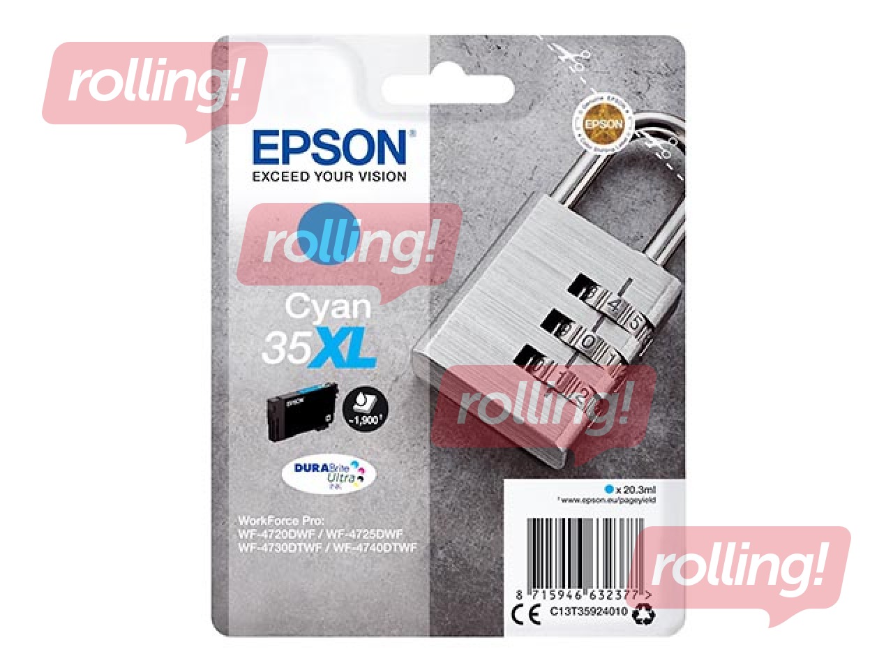 Tintes kasete Epson 35XL WorkForce Pro WF-4720, ciānzila (1900 lpp)