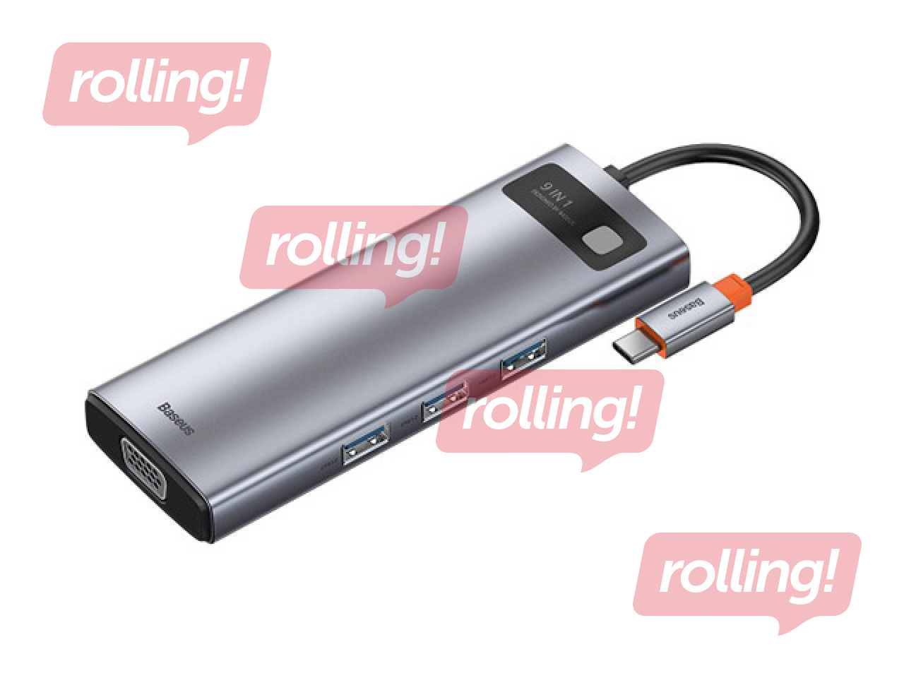 Многопортовый адаптер Baseus 9in1 Metal Gleam Series,USB-C to 3xUSB 3.0+HDMI+USB-C PD+Etherne