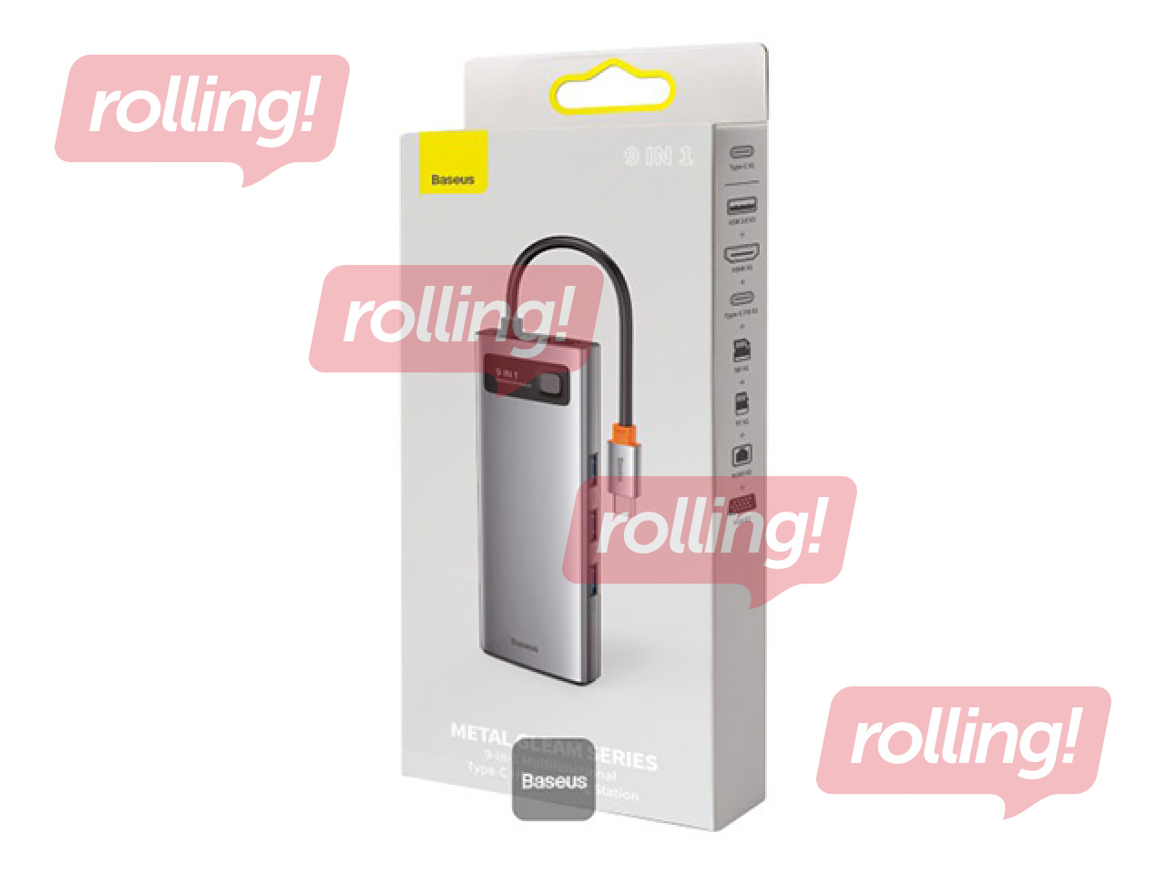Многопортовый адаптер Baseus 9in1 Metal Gleam Series,USB-C to 3xUSB 3.0+HDMI+USB-C PD+Etherne
