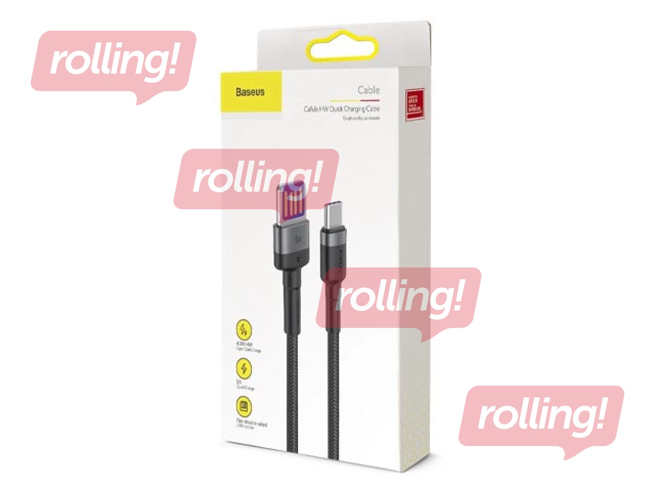 Connecting Cable Baseus Cafule USB - Type C, QC, 3.0, 5A, 1m, black and grey
