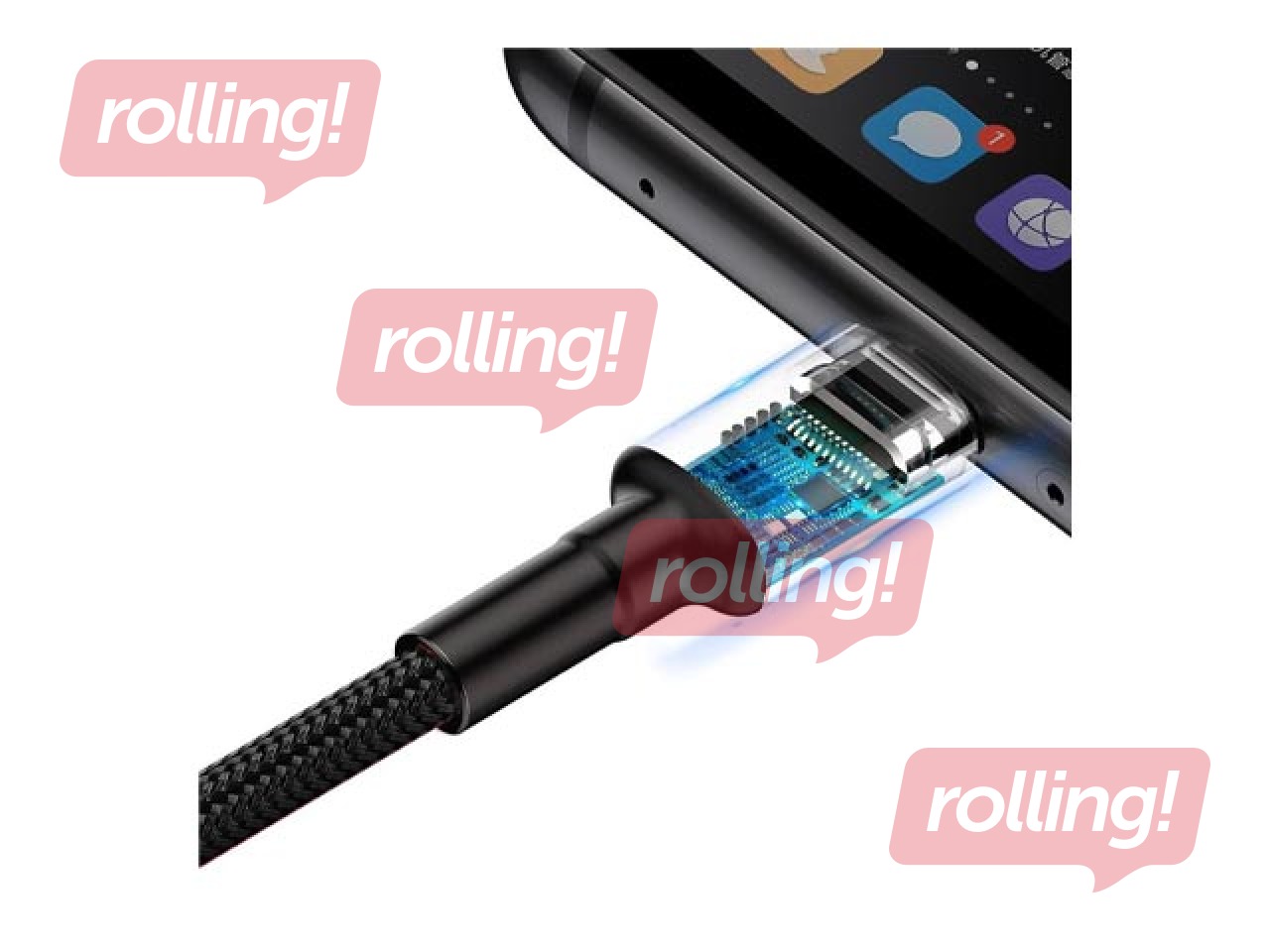 Connecting Cable Baseus Cafule USB - Type C, QC, 3.0, 5A, 1m, black and grey
