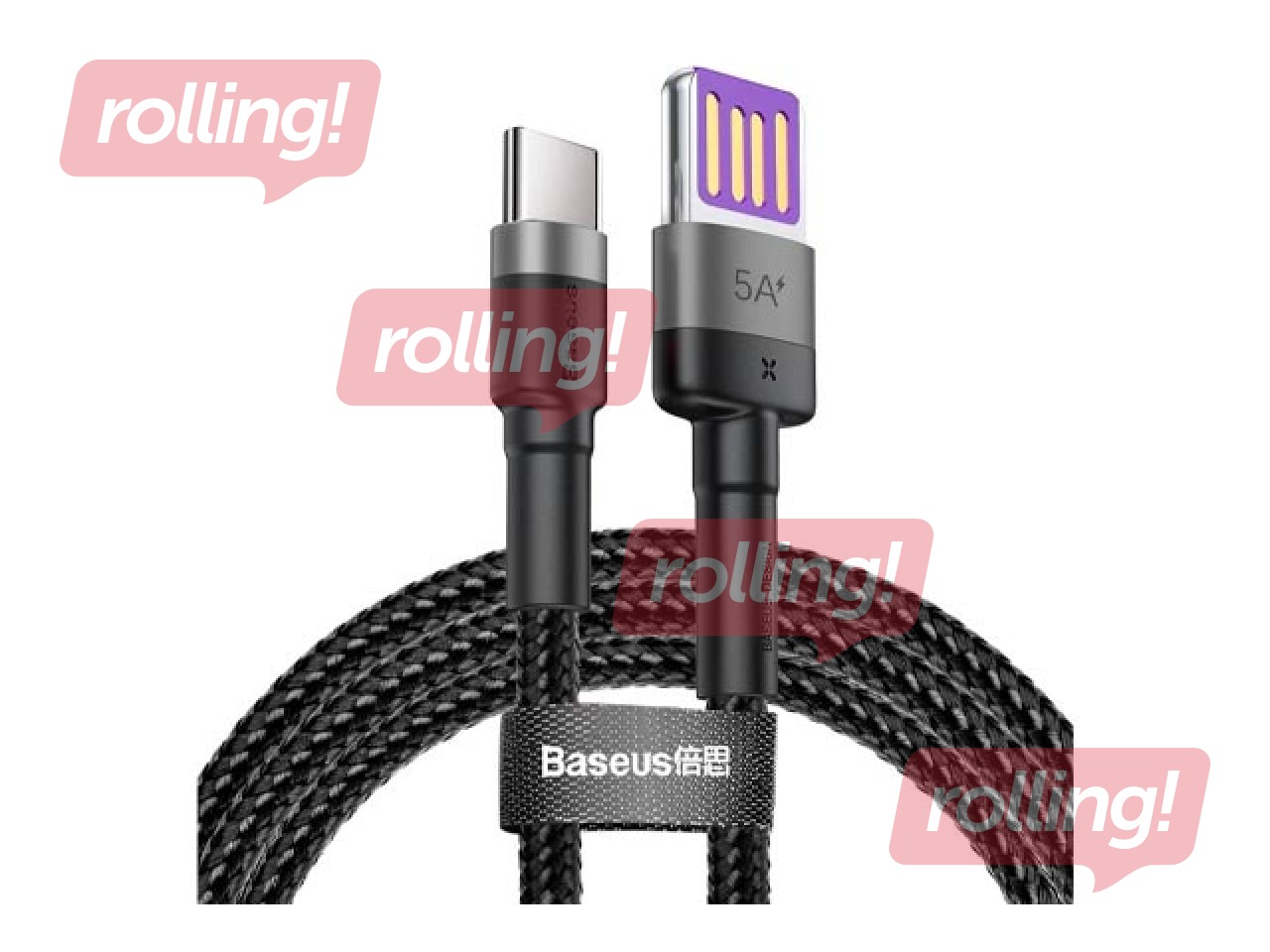Savienotājvads Baseus Cafule USB - Type C, QC, 3.0, 5A, 1m, melns un pelēks