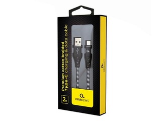 Gembird USB Male - USB Type C Male Premium cotton braided 2m Black