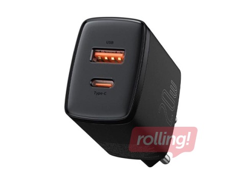 Charger Baseus Compact Quick Type C + USB, 20W, black