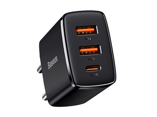 Baseus Kompakts ātrs lādētājs USB Type C 2x USB 30W 3A Power Delivery Quick Charge melns