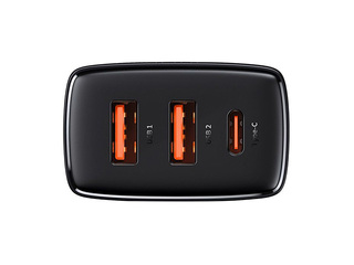 Baseus Kompakts ātrs lādētājs USB Type C 2x USB 30W 3A Power Delivery Quick Charge melns