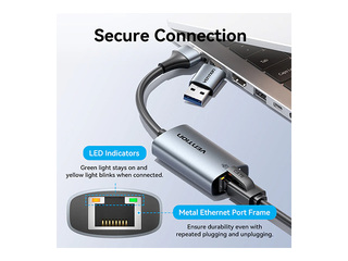 Adapter Vention USB-A + USB-C Gigabit Etherneti jaoks 0.15 m