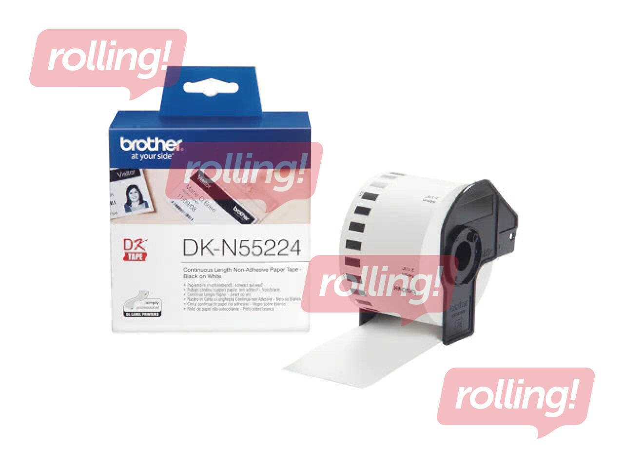 Brother DK-N55224 Continuous Non-Adhesive Paper Roll – Black on White, 54mm