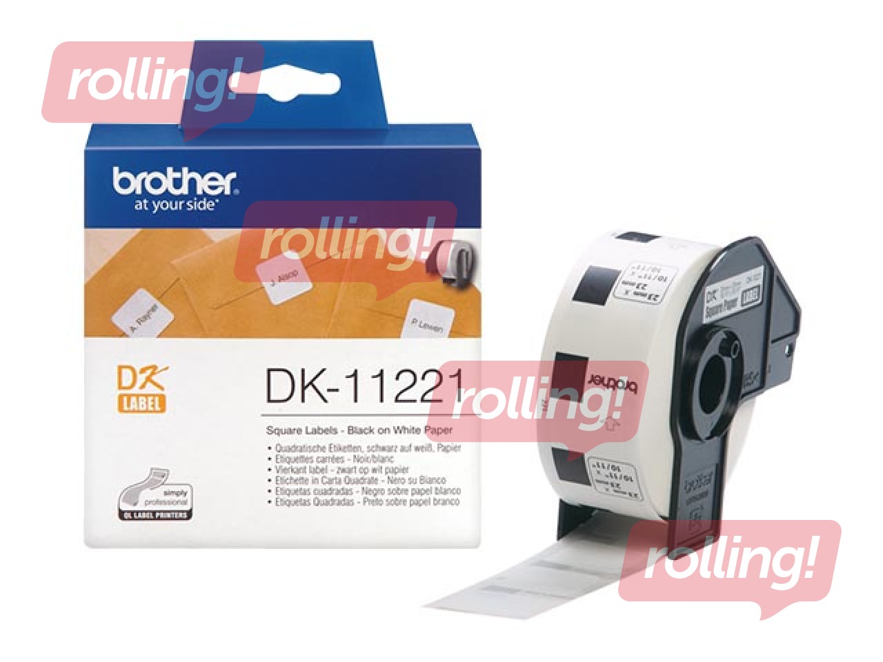 Brother DK-11221 Label Roll – Black on White, 23mm x 23mm (1000 pcs)