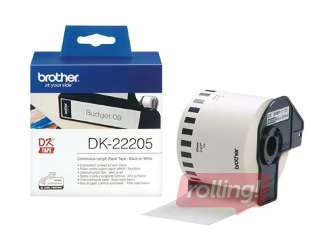 Kleepkirjalint Brother DK22205, jooksev paberteip 62mm x 30,48m, valge termopaber 