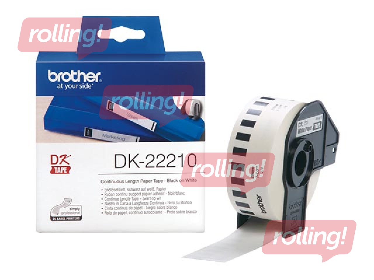 Kleepkirjalint Brother DK22210, jooksev paberteip 29mm x 30,48m, valge termopaber