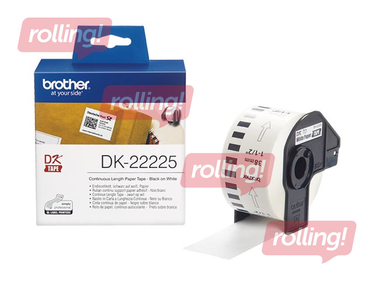 Kleepkirjalint Brother DK-22225, jooksev paberteip 38mm x 30,48m, valge termopaber
