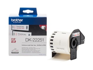 Brother DK-22251 vienlaidu garuma papīra uzlīmju lenta - melnas un sarkanas drukas, balta, 62mm