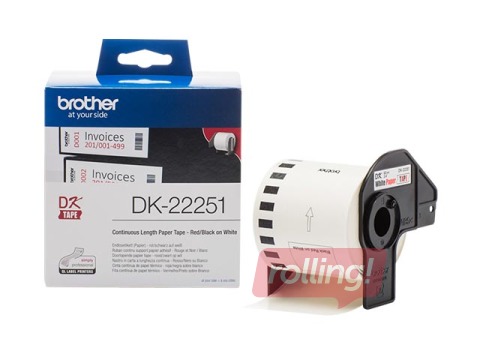 Brother DK-22251 vienlaidu garuma papīra uzlīmju lenta - melnas un sarkanas drukas, balta, 62mm