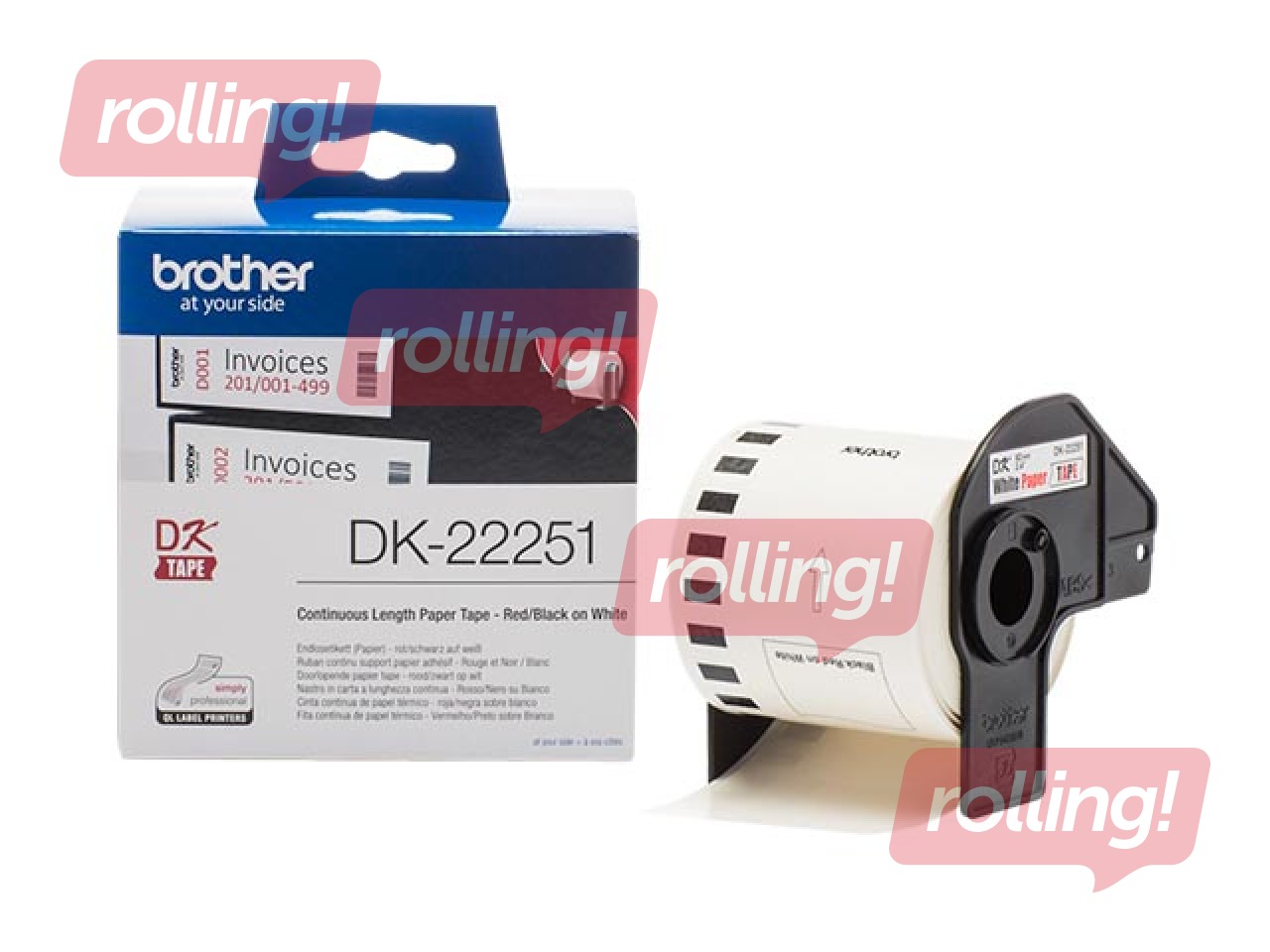 Brother DK-22251 vienlaidu garuma papīra uzlīmju lenta - melnas un sarkanas drukas, balta, 62mm