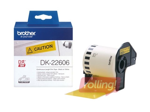 Brother DK-22606 Līmplēve, melns uz dzeltena 62mm*15.24m