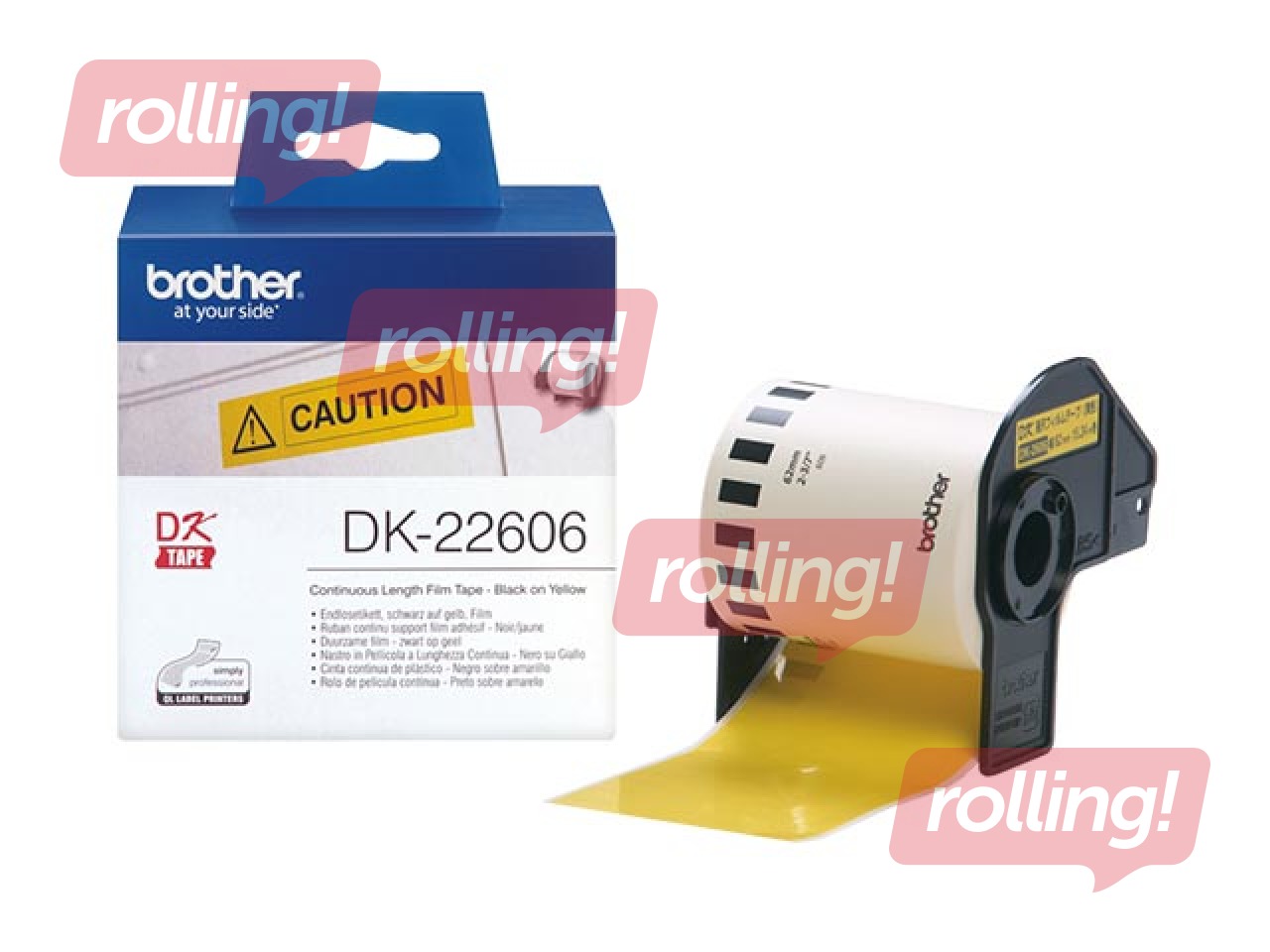 Brother DK-22606 Līmplēve, melns uz dzeltena 62mm*15.24m