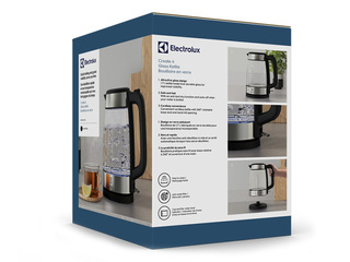 Electric teapot Electrolux 1.7L, 2200W, glass, stainless steel